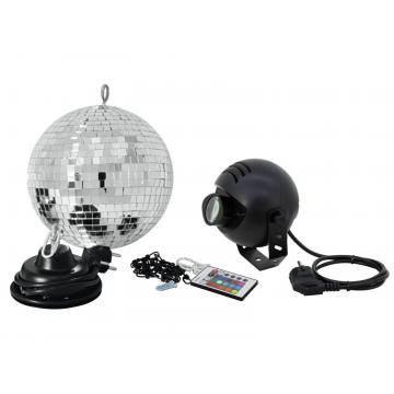 Eurolite Mirror ball set 20 cm with LED RGB spot IR