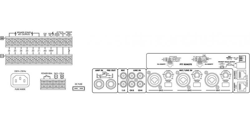 PA-6240, 6-zone mono PA mixing amplifier